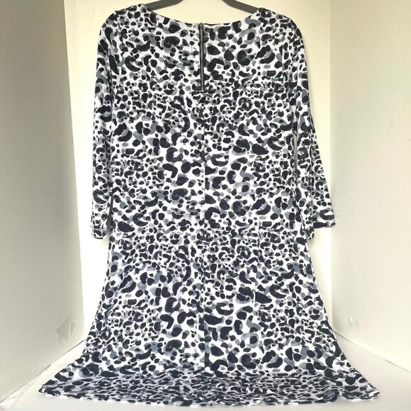 Tommy Bahama Shift Dress Medium Black Leopard White Scoop Neck Stretch - Picture 3 of 9